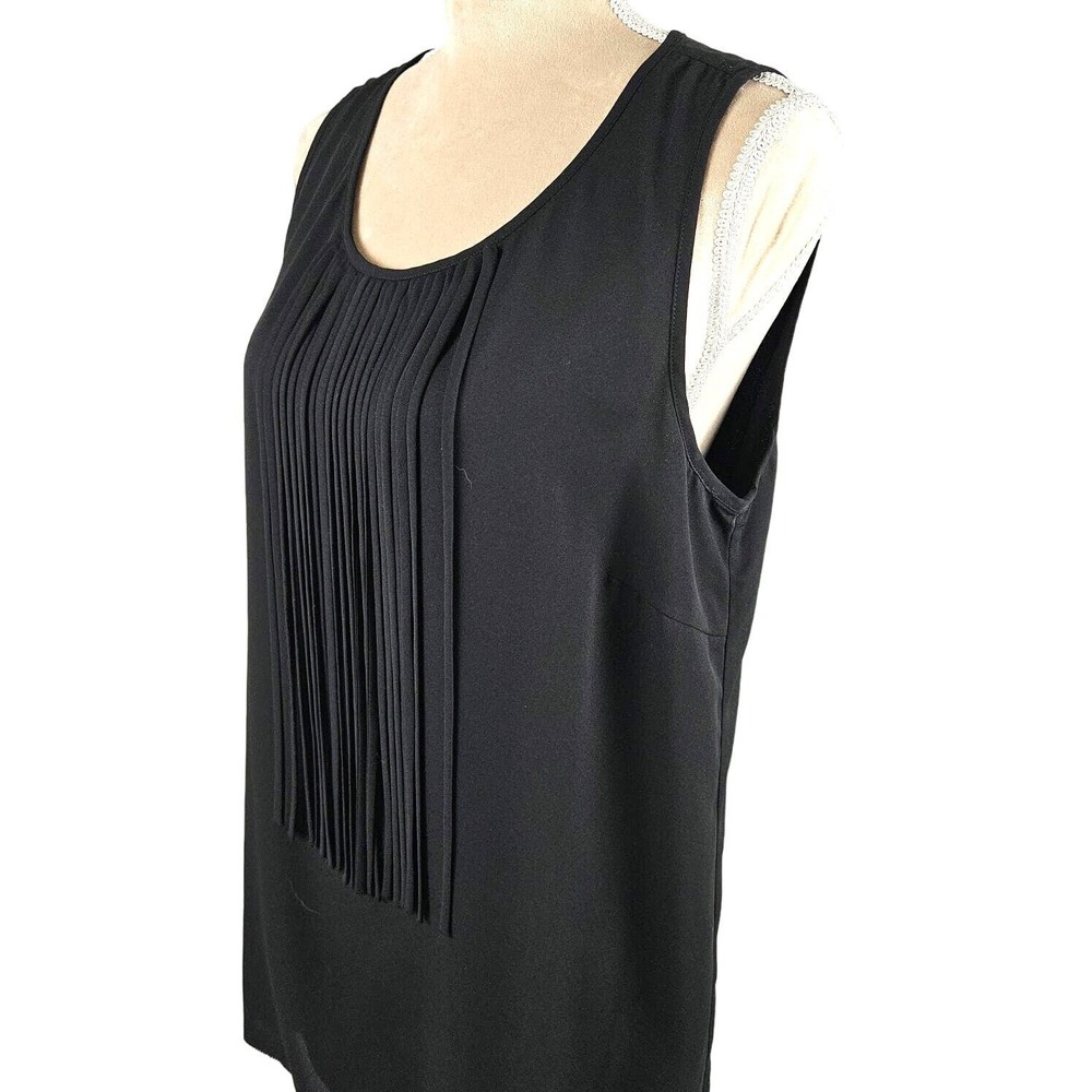 JOHN MARK‎ Womens Top Sz Large Sleeveless Semi Sheer Lined Fringe Contemporary